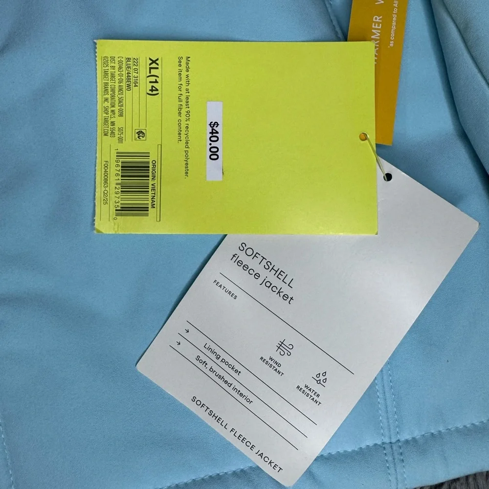All In Motion Girls Softshell Fleece Jacket - Blue Size Extra Large (14) NWT
